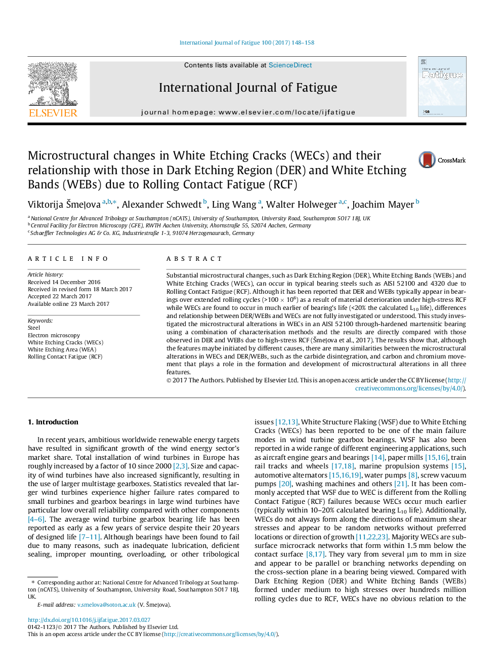 Microstructural changes in White Etching Cracks (WECs) and their relationship with those in Dark Etching Region (DER) and White Etching Bands (WEBs) due to Rolling Contact Fatigue (RCF)