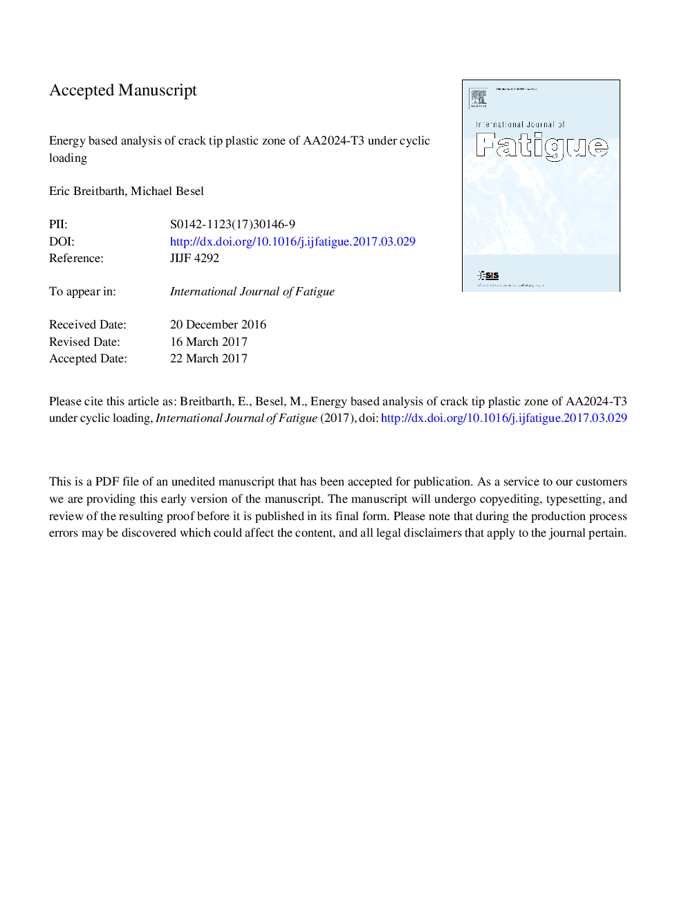 Energy based analysis of crack tip plastic zone of AA2024-T3 under cyclic loading