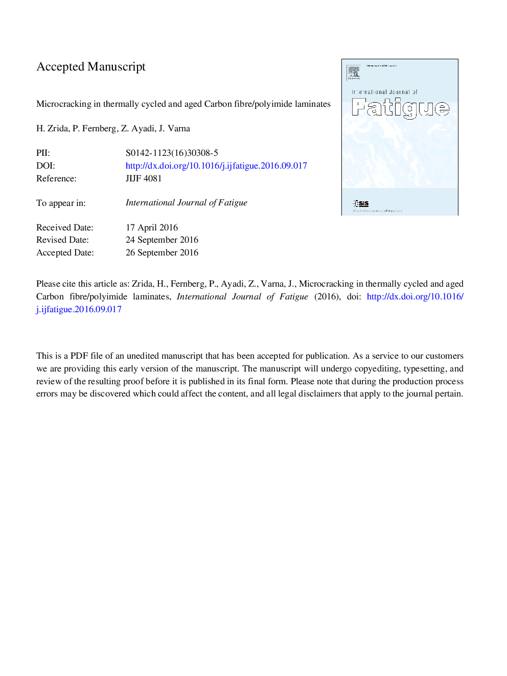 Microcracking in thermally cycled and aged Carbon fibre/polyimide laminates