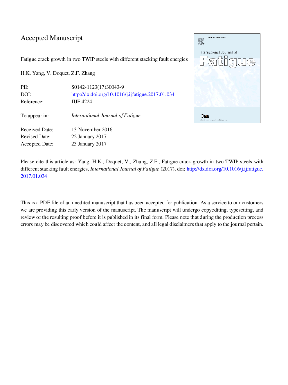 Fatigue crack growth in two TWIP steels with different stacking fault energies