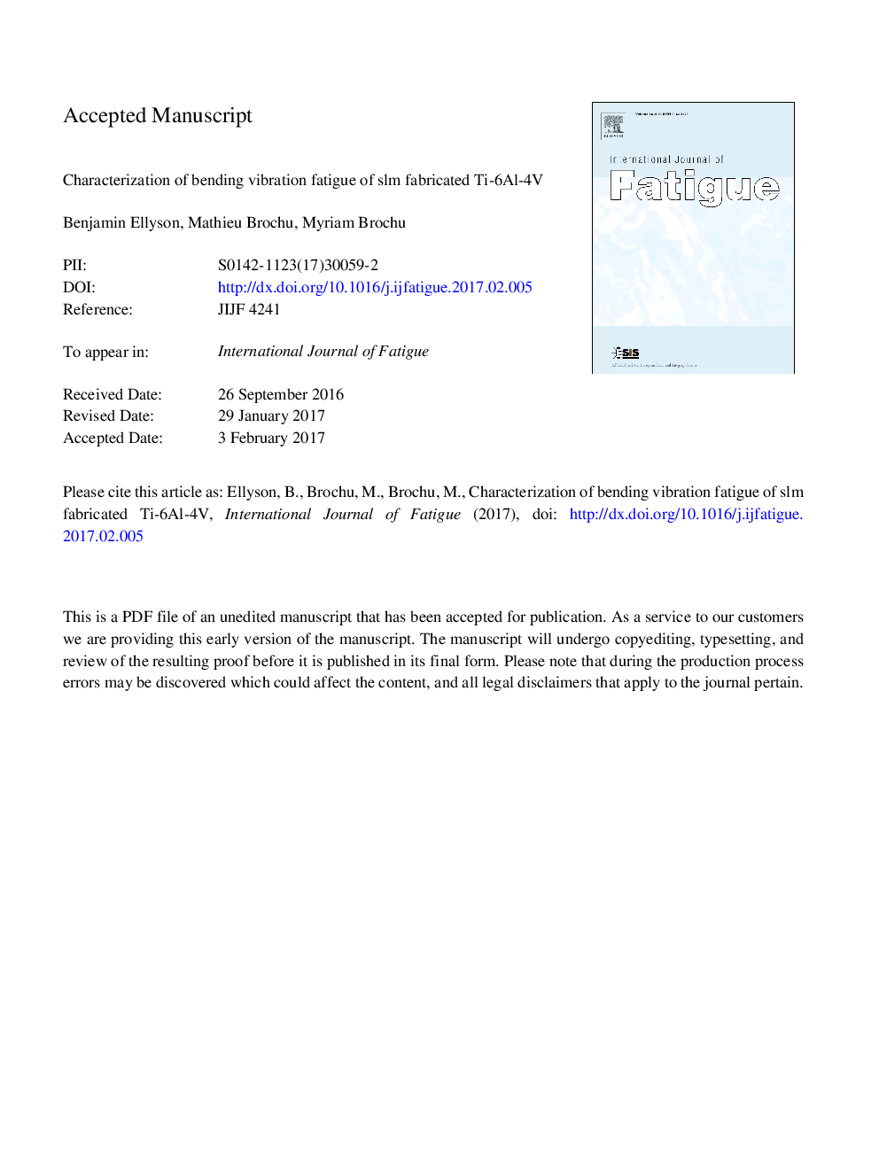 Characterization of bending vibration fatigue of SLM fabricated Ti-6Al-4V