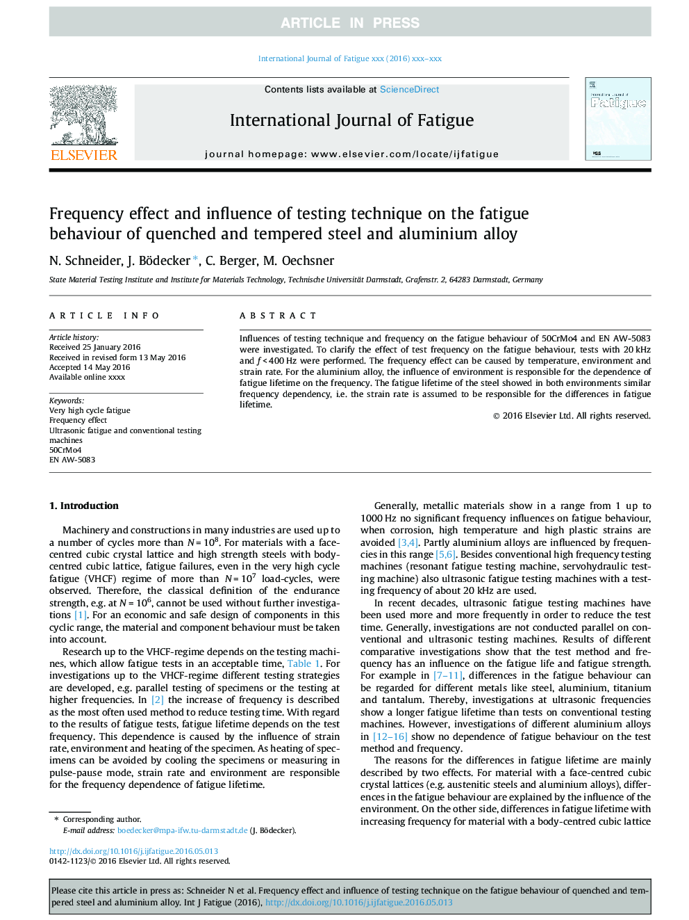 Frequency effect and influence of testing technique on the fatigue behaviour of quenched and tempered steel and aluminium alloy
