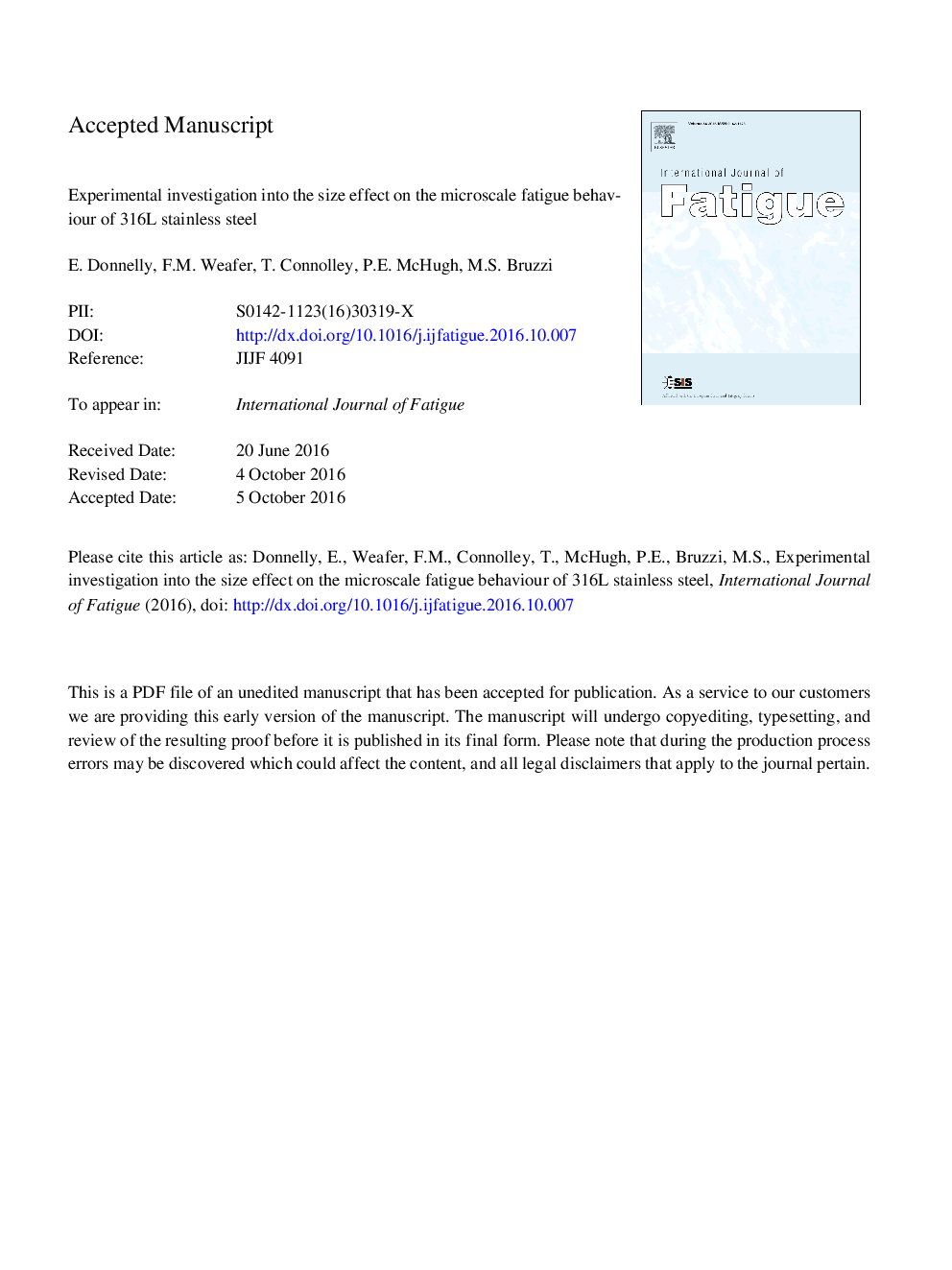 Experimental investigation into the size effect on the microscale fatigue behaviour of 316L stainless steel