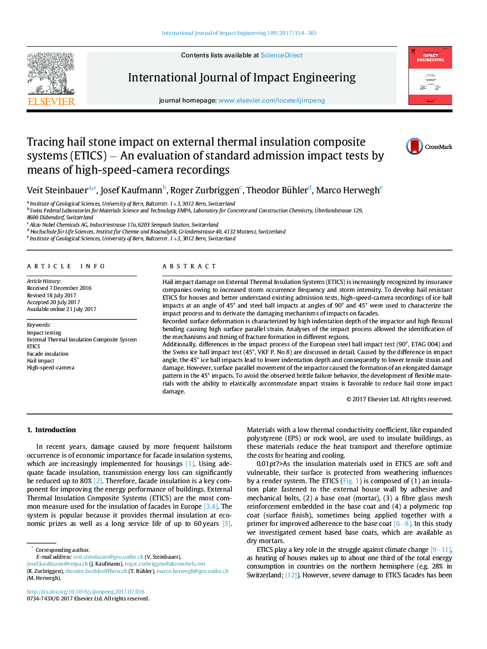 Tracing hail stone impact on external thermal insulation composite systems (ETICS) - An evaluation of standard admission impact tests by means of high-speed-camera recordings