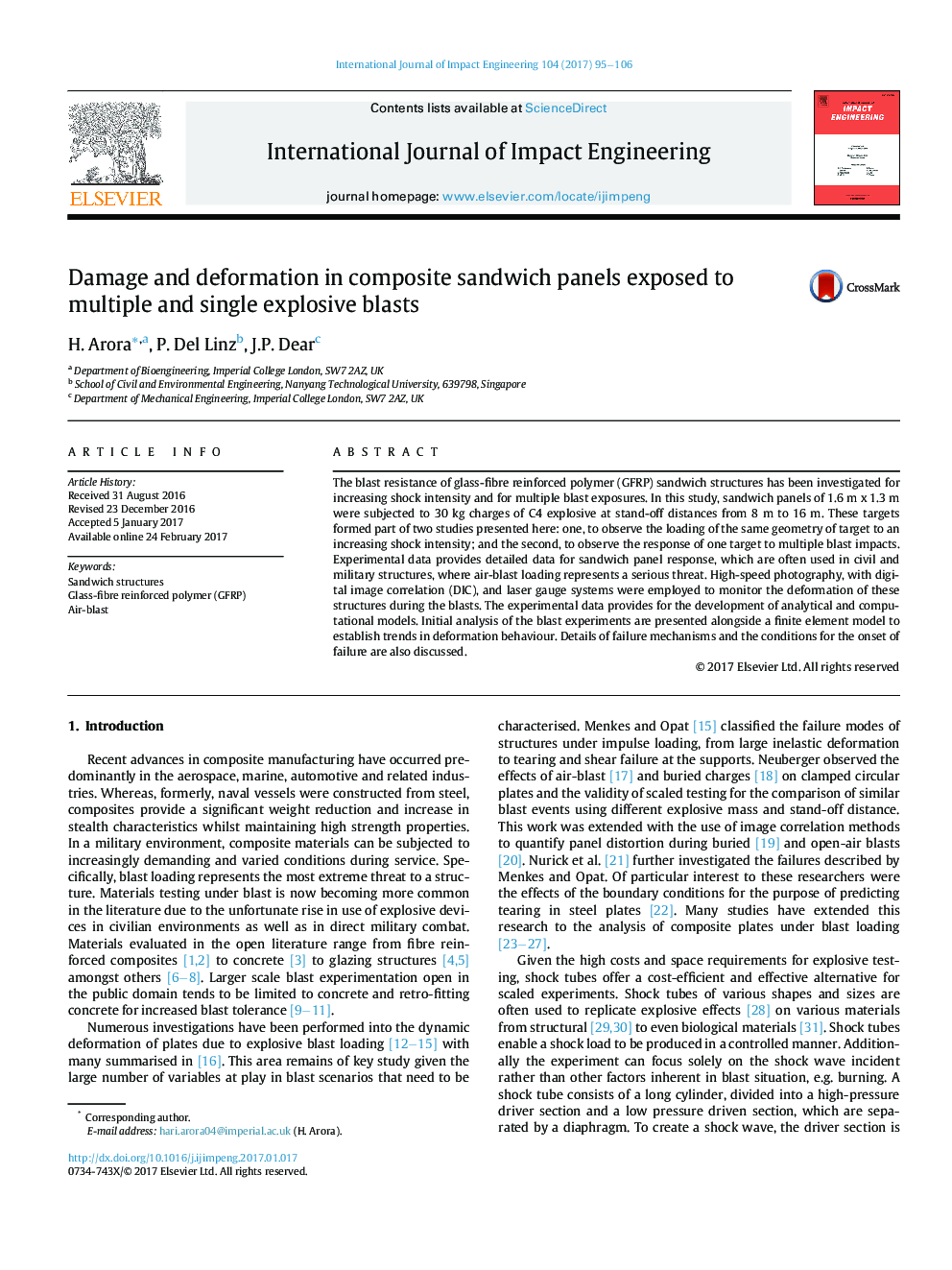 Damage and deformation in composite sandwich panels exposed to multiple and single explosive blasts