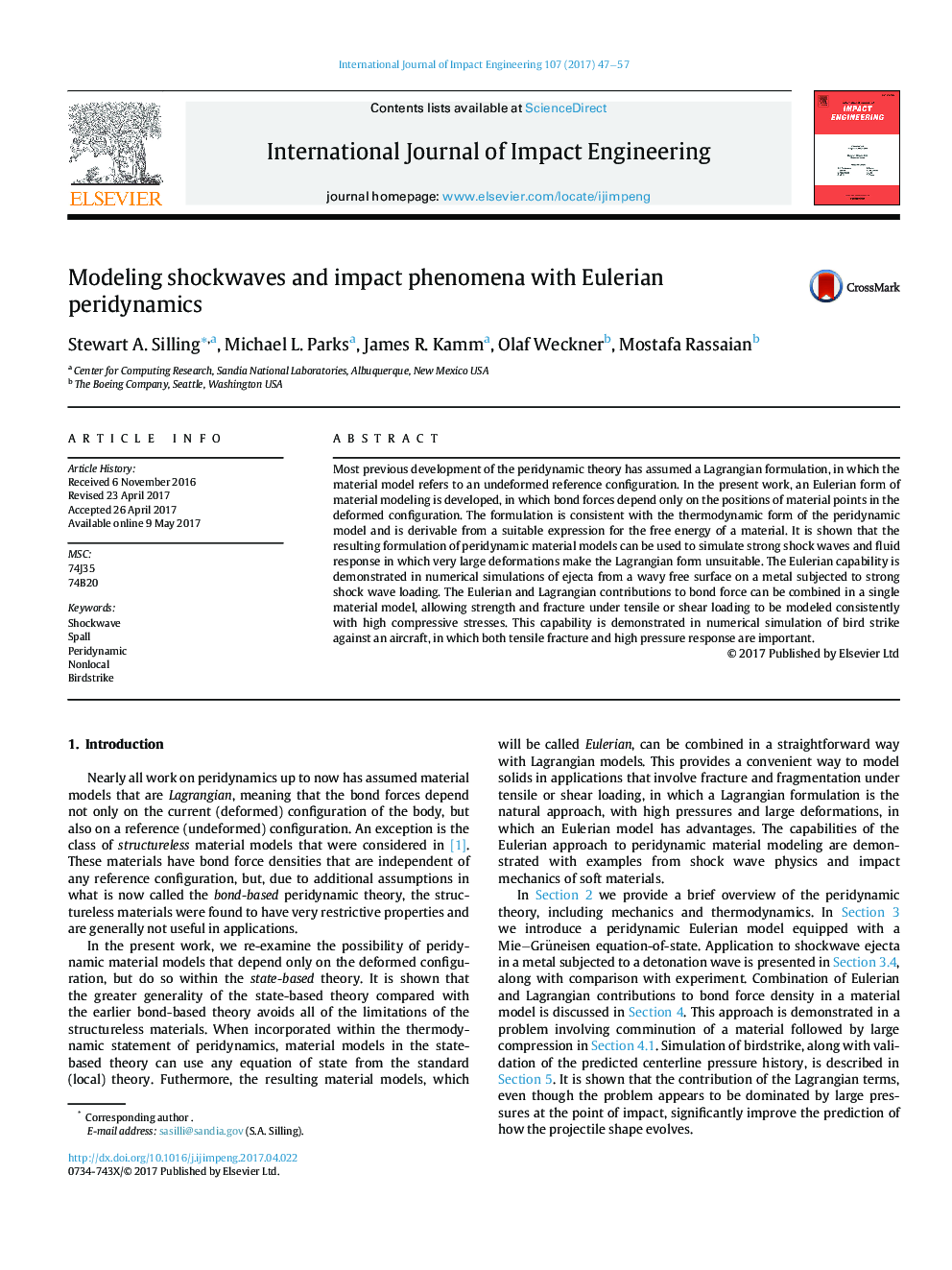 Modeling shockwaves and impact phenomena with Eulerian peridynamics