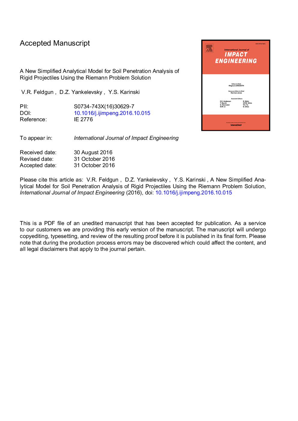 A new simplified analytical model for soil penetration analysis of rigid projectiles using the Riemann problem solution