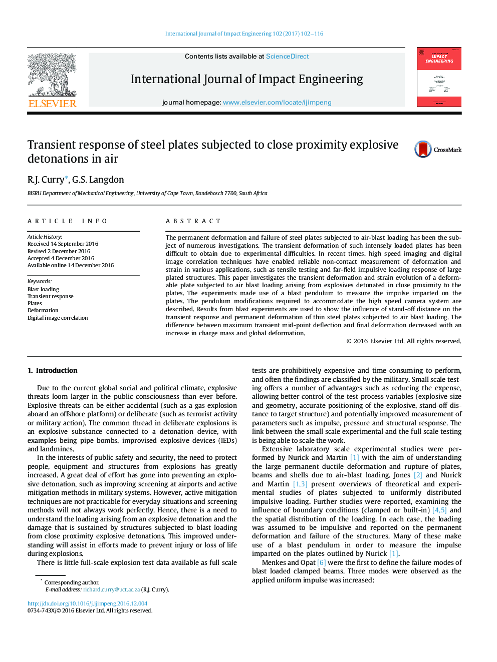 Transient response of steel plates subjected to close proximity explosive detonations in air