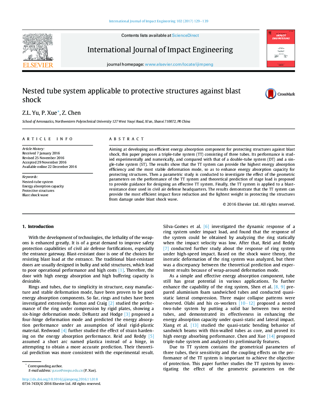 Nested tube system applicable to protective structures against blast shock