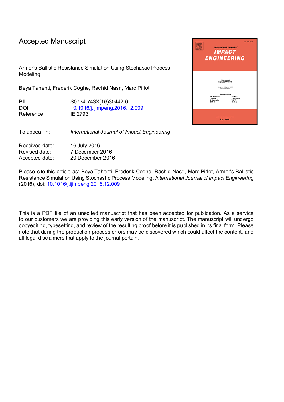 Armor's ballistic resistance simulation using stochastic process modeling