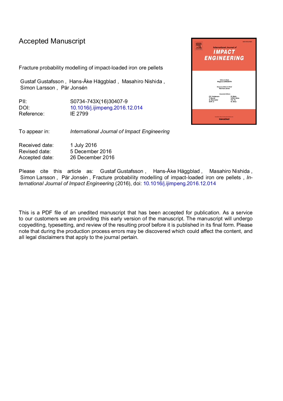 Fracture probability modelling of impact-loaded iron ore pellets