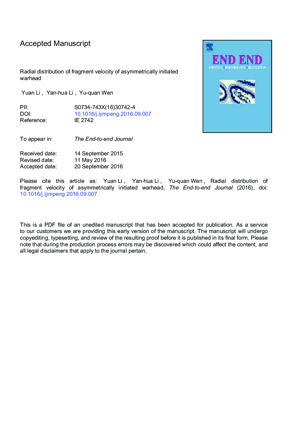 Radial distribution of fragment velocity of asymmetrically initiated warhead