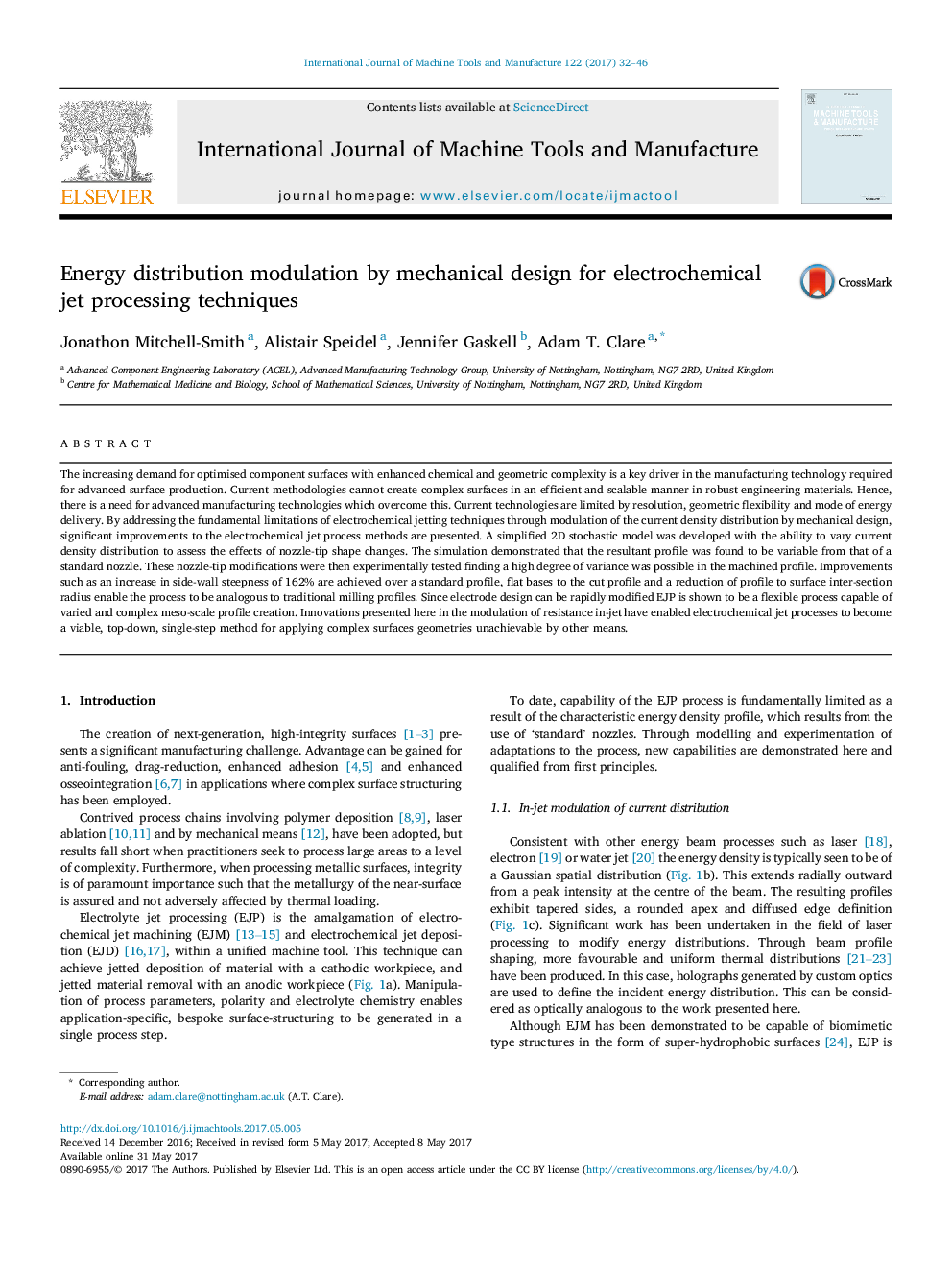 Energy distribution modulation by mechanical design for electrochemical jet processing techniques