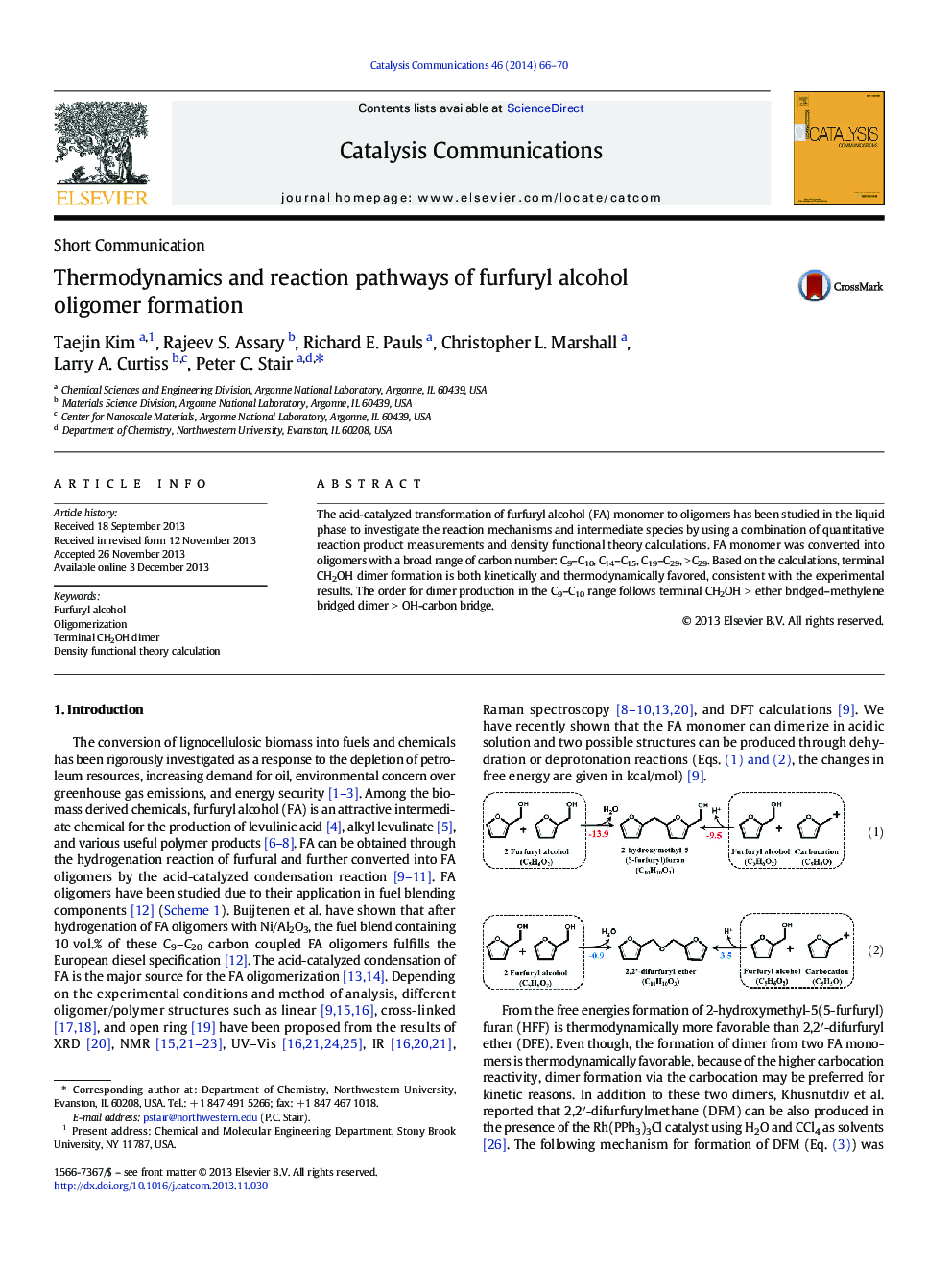 Thermodynamics and reaction pathways of furfuryl alcohol oligomer formation