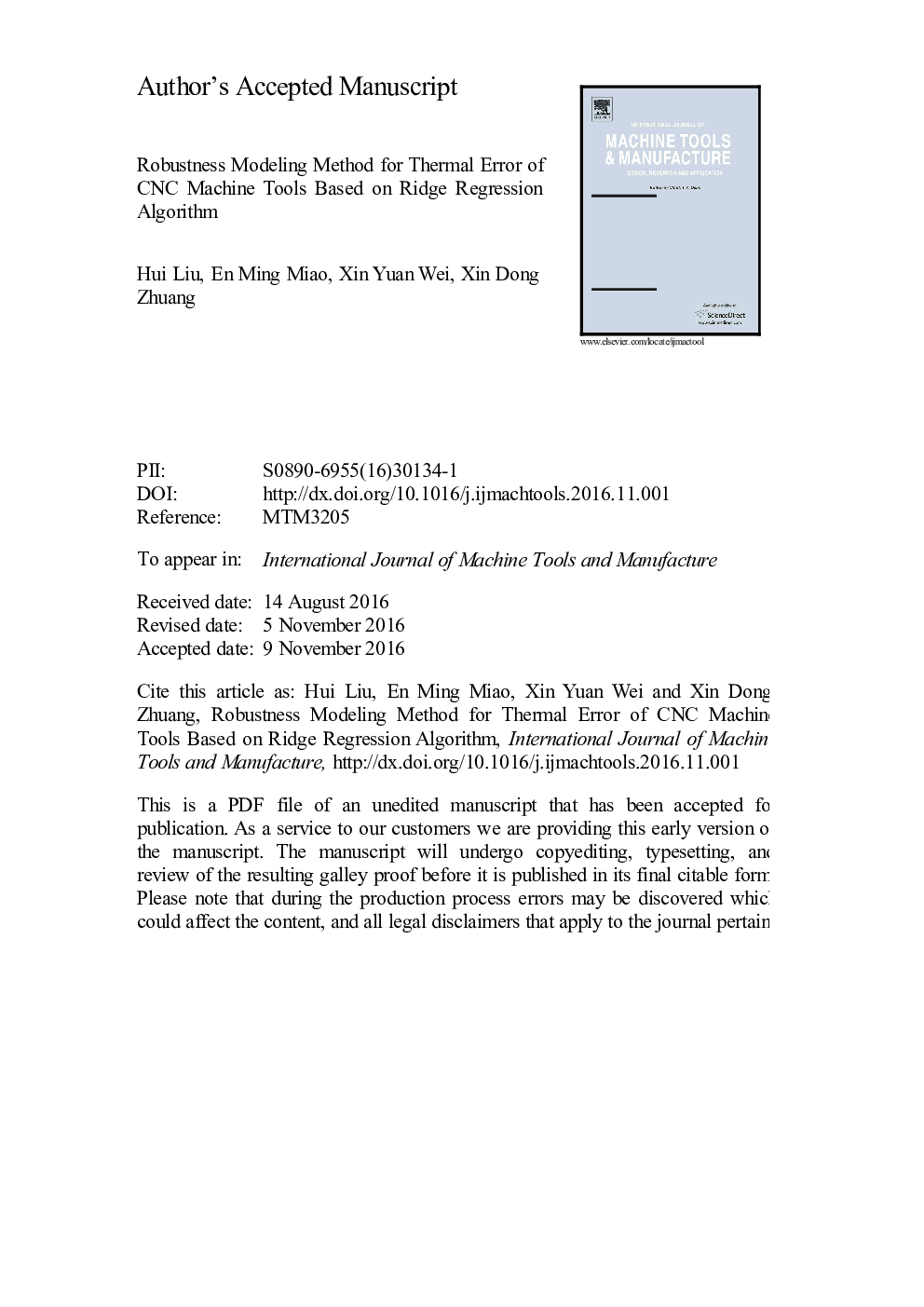 Robust modeling method for thermal error of CNC machine tools based on ridge regression algorithm