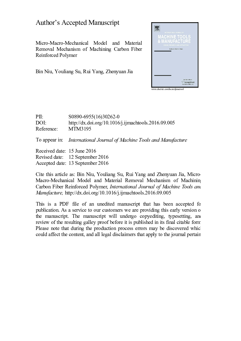 RETRACTED: Micro-macro-mechanical model and material removal mechanism of machining carbon fiber reinforced polymer