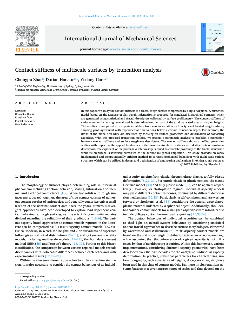 Contact stiffness of multiscale surfaces by truncation analysis