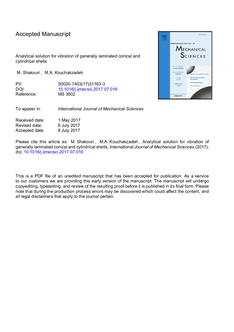 Analytical solution for vibration of generally laminated conical and cylindrical shells