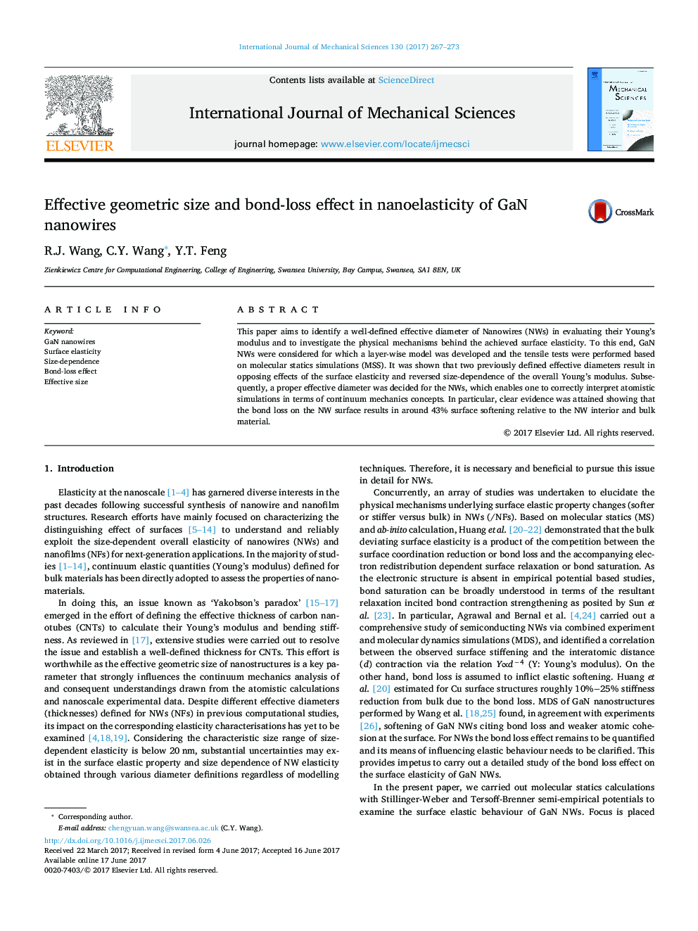 Effective geometric size and bond-loss effect in nanoelasticity of GaN nanowires