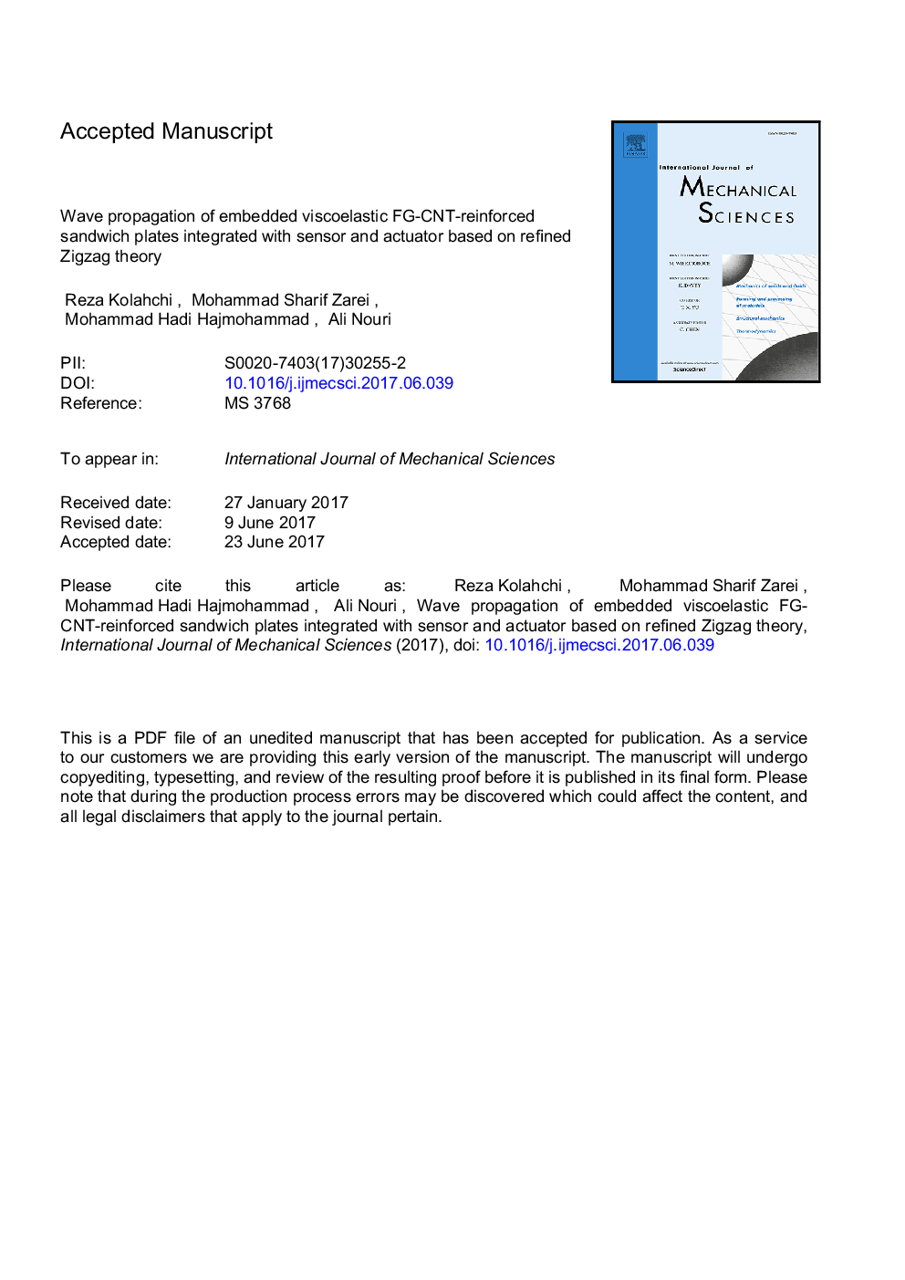 Wave propagation of embedded viscoelastic FG-CNT-reinforced sandwich plates integrated with sensor and actuator based on refined zigzag theory