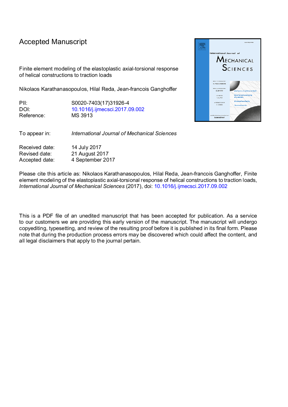 Finite element modeling of the elastoplastic axial-torsional response of helical constructions to traction loads