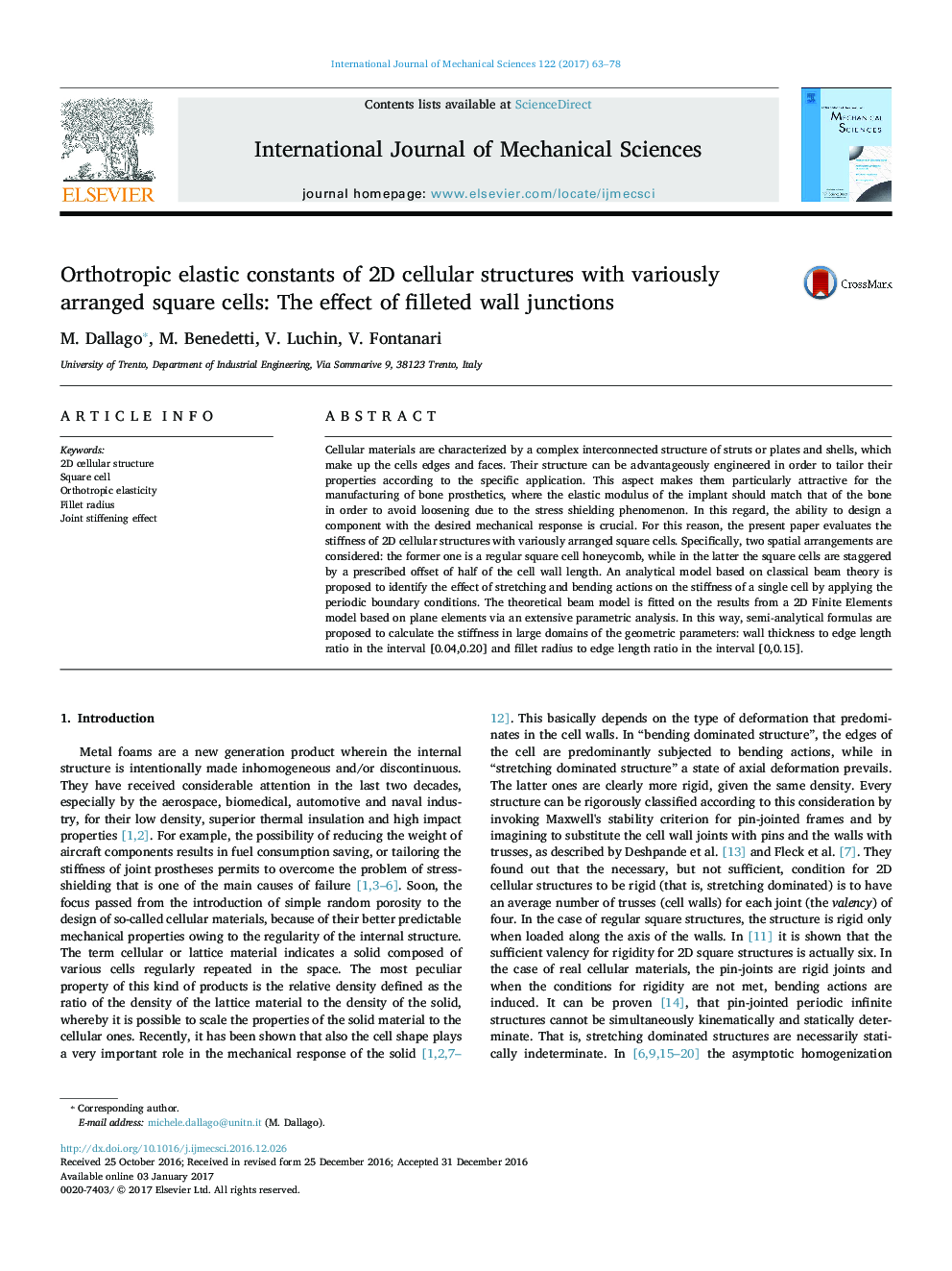 Orthotropic elastic constants of 2D cellular structures with variously arranged square cells: The effect of filleted wall junctions