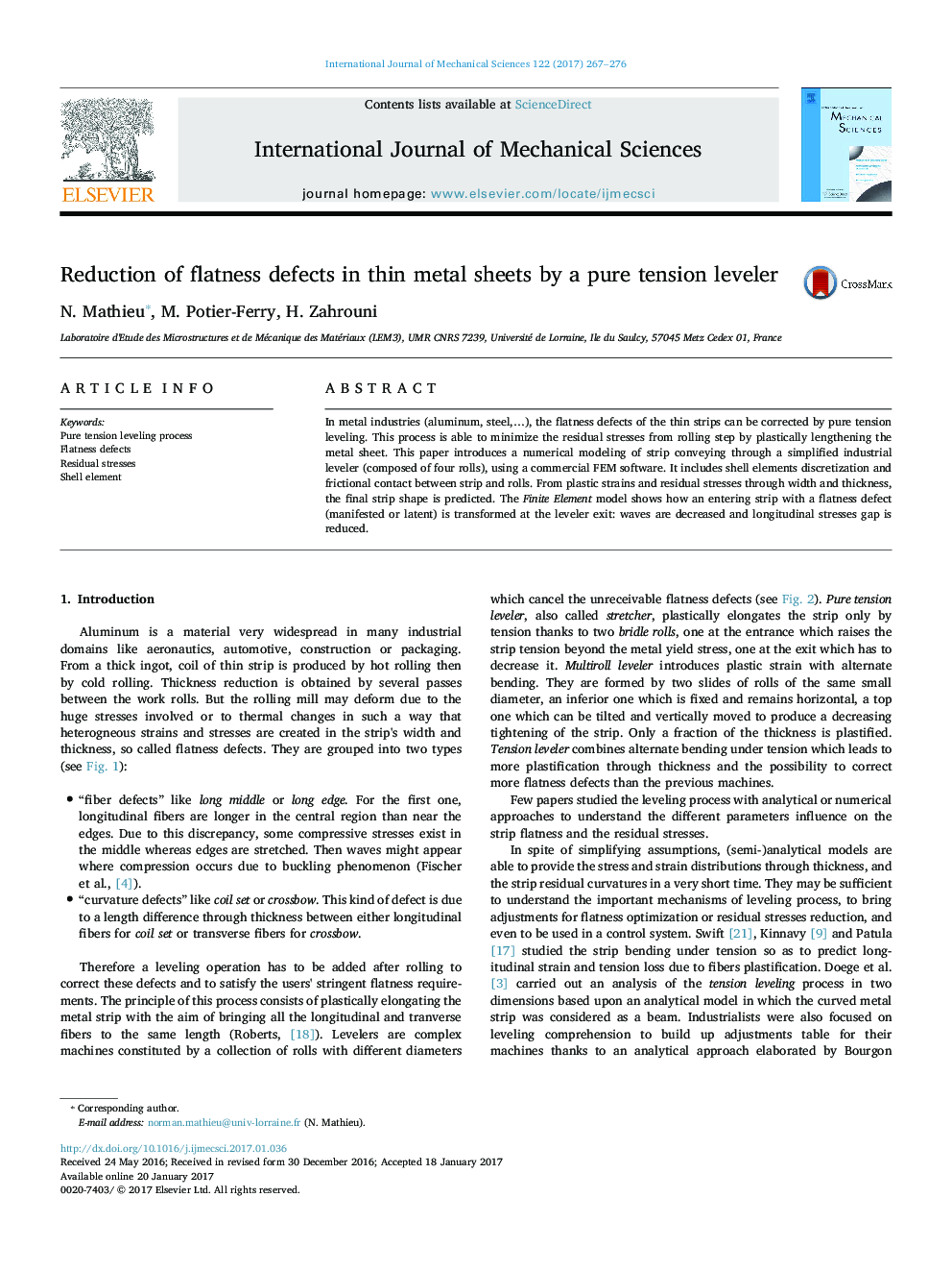 Reduction of flatness defects in thin metal sheets by a pure tension leveler