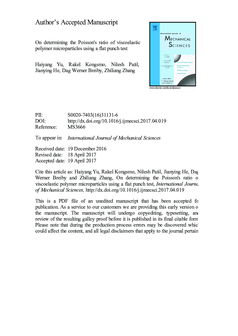 On determining the Poisson's ratio of viscoelastic polymer microparticles using a flat punch test