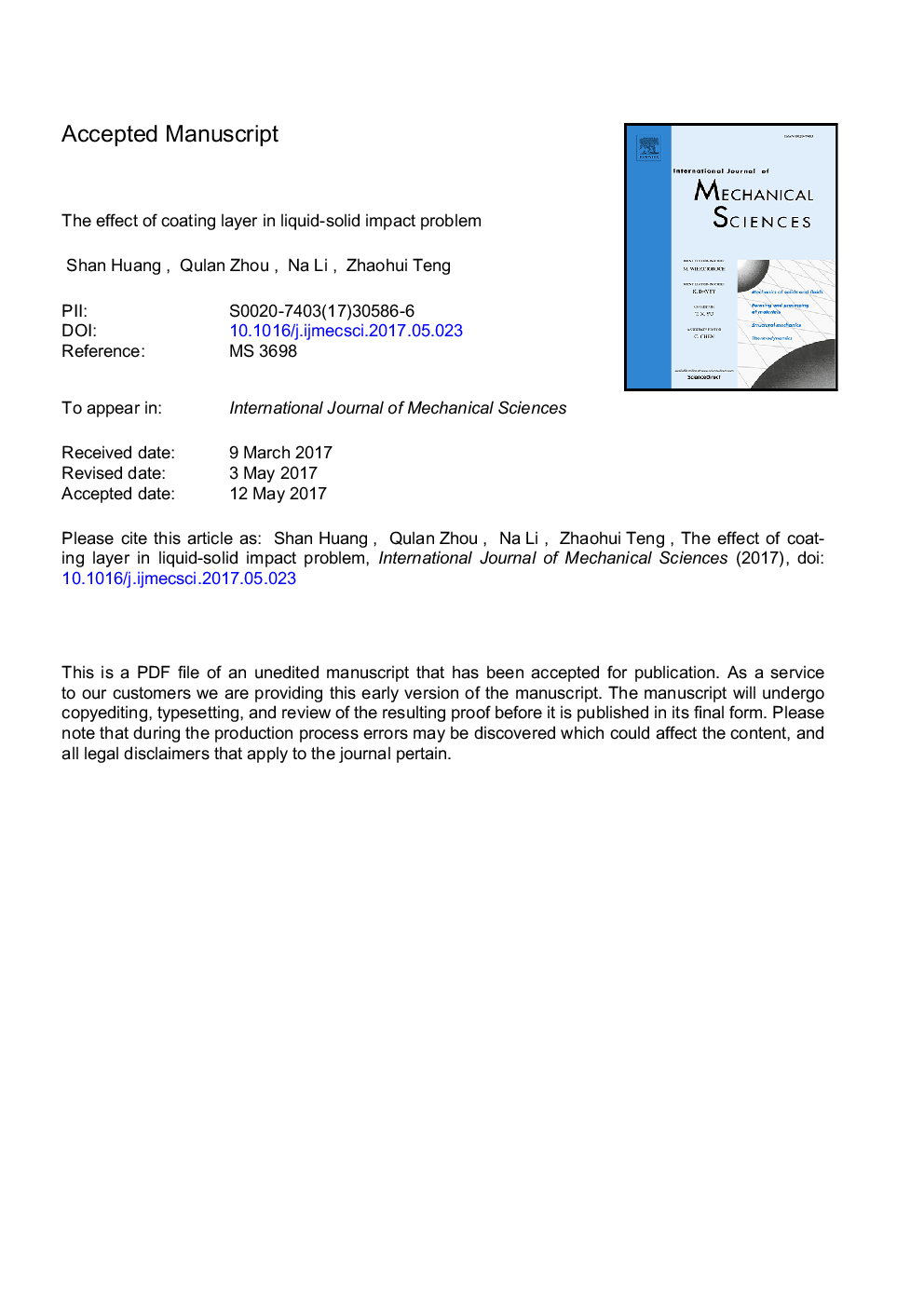 The effect of coating layer in liquid-solid impact problem