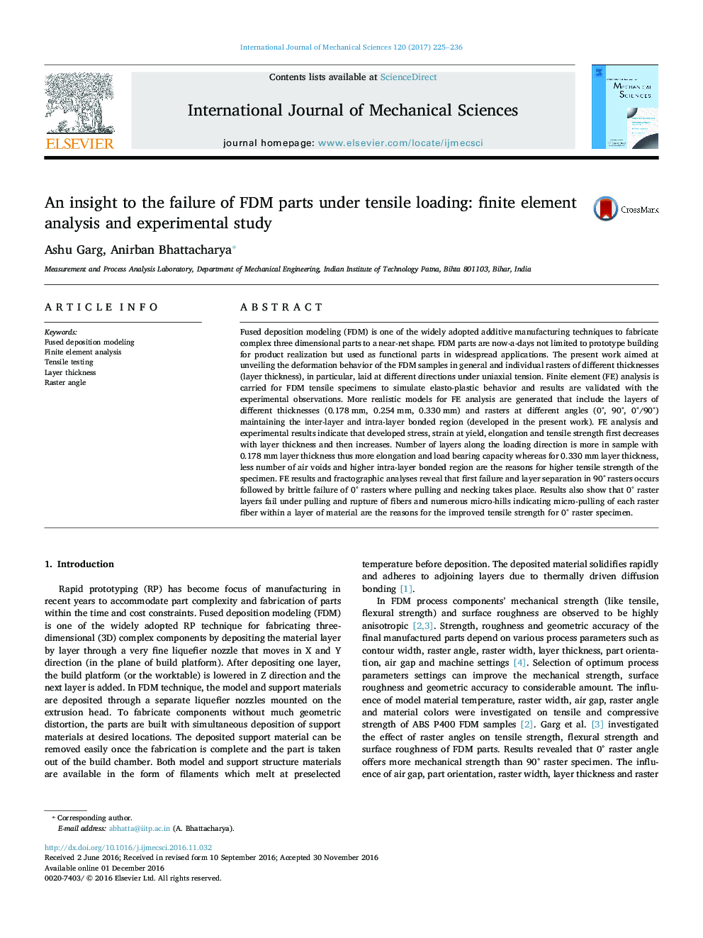 An insight to the failure of FDM parts under tensile loading: finite element analysis and experimental study