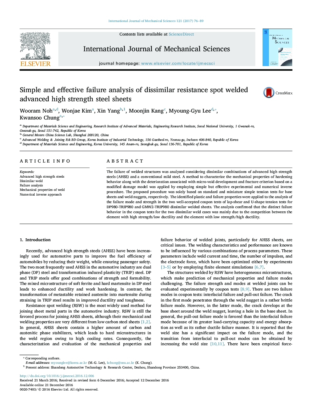 Simple and effective failure analysis of dissimilar resistance spot welded advanced high strength steel sheets