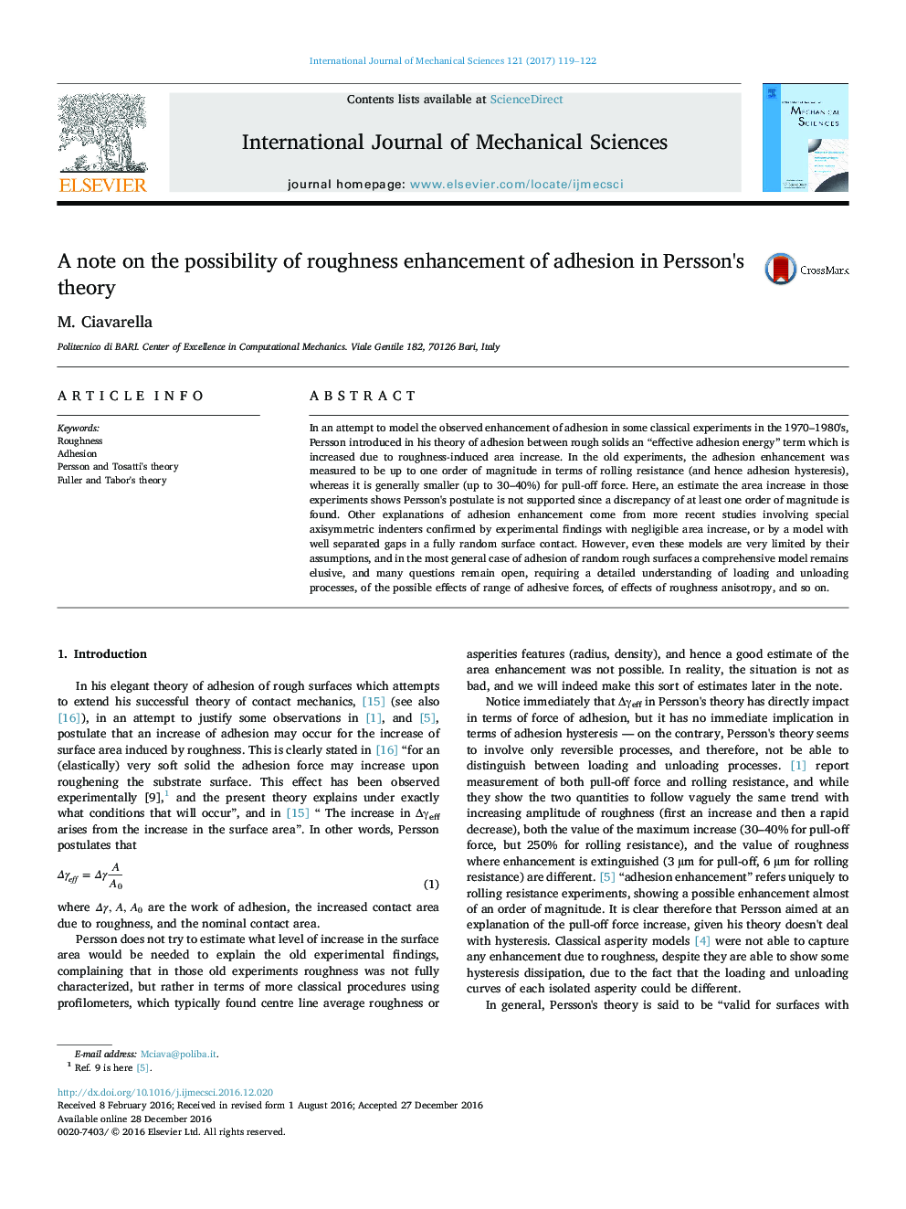 A note on the possibility of roughness enhancement of adhesion in Persson's theory