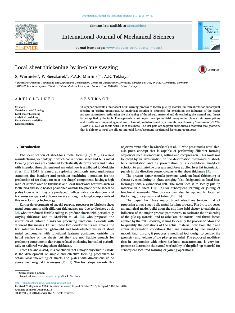 Local sheet thickening by in-plane swaging