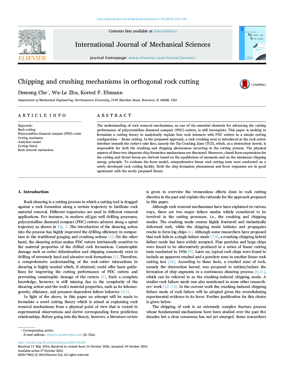 Chipping and crushing mechanisms in orthogonal rock cutting