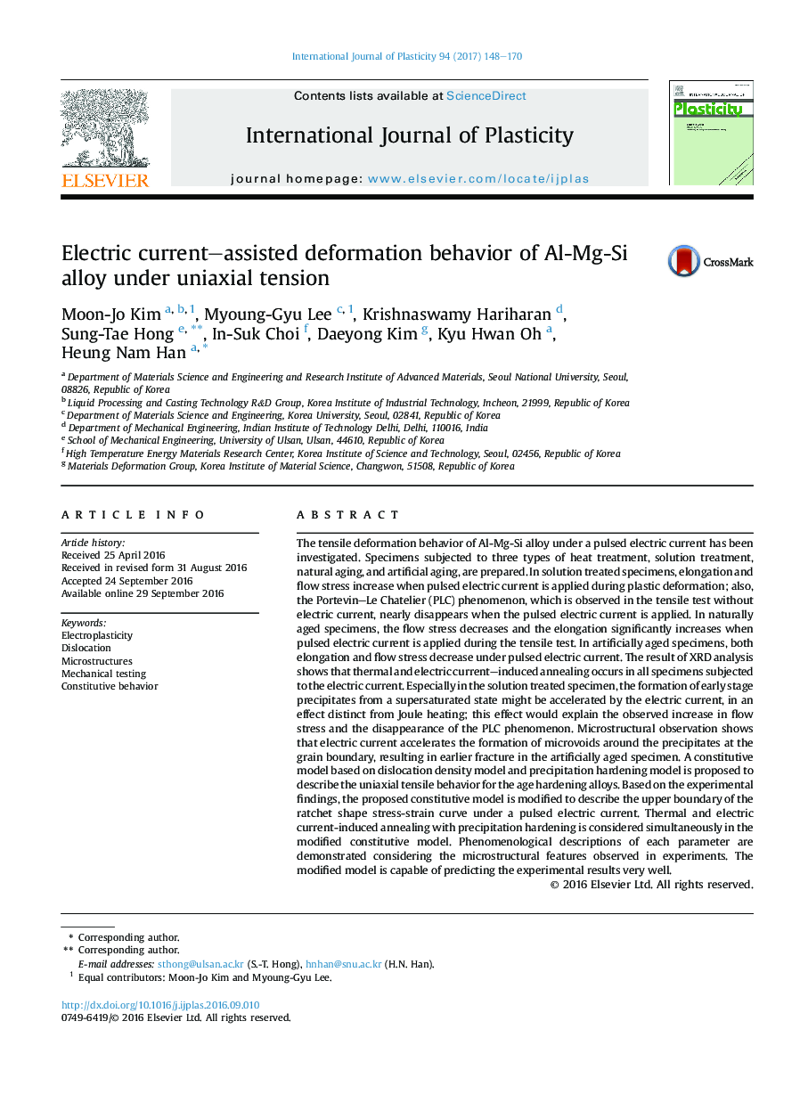 Electric current-assisted deformation behavior of Al-Mg-Si alloy under uniaxial tension