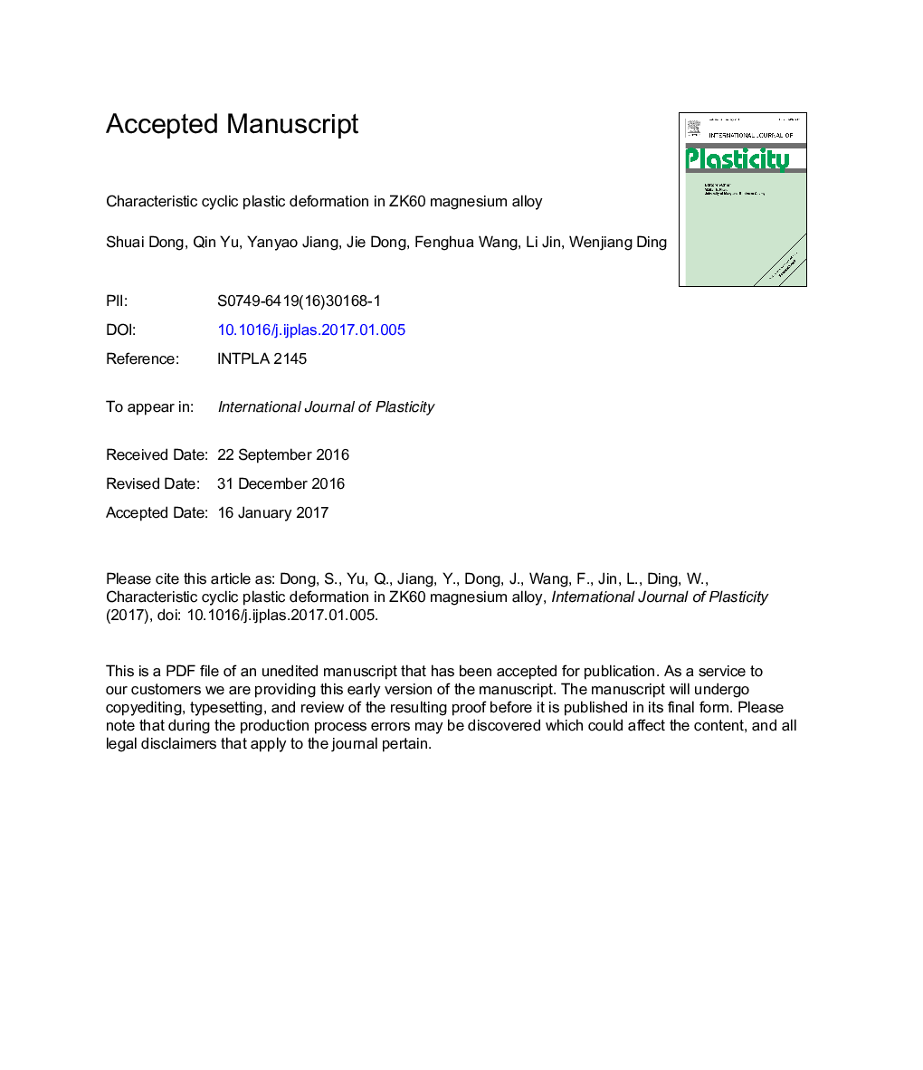 Characteristic cyclic plastic deformation in ZK60 magnesium alloy