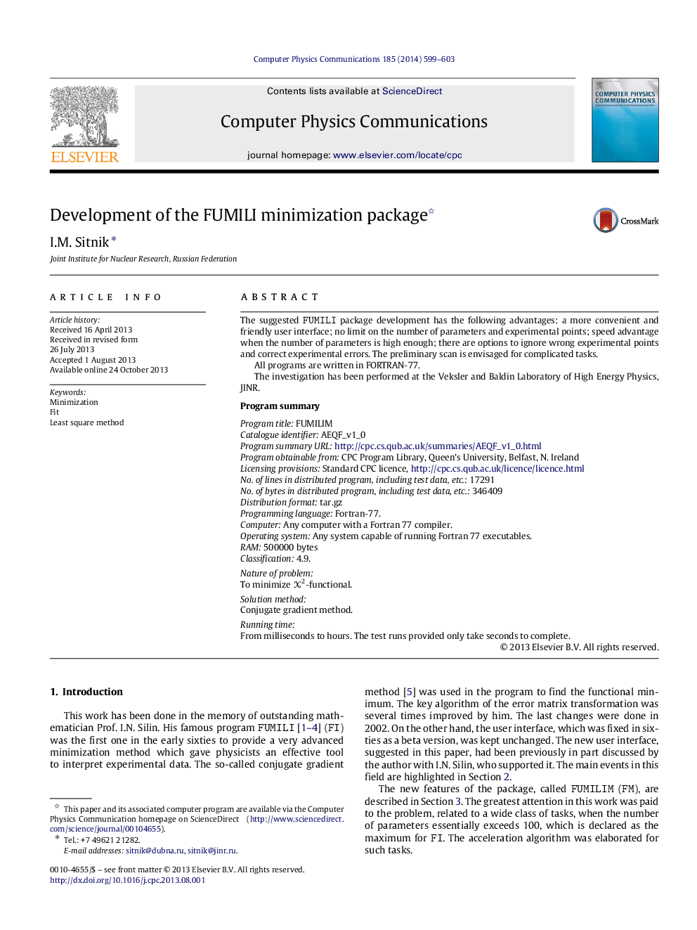 Development of the FUMILI minimization package 