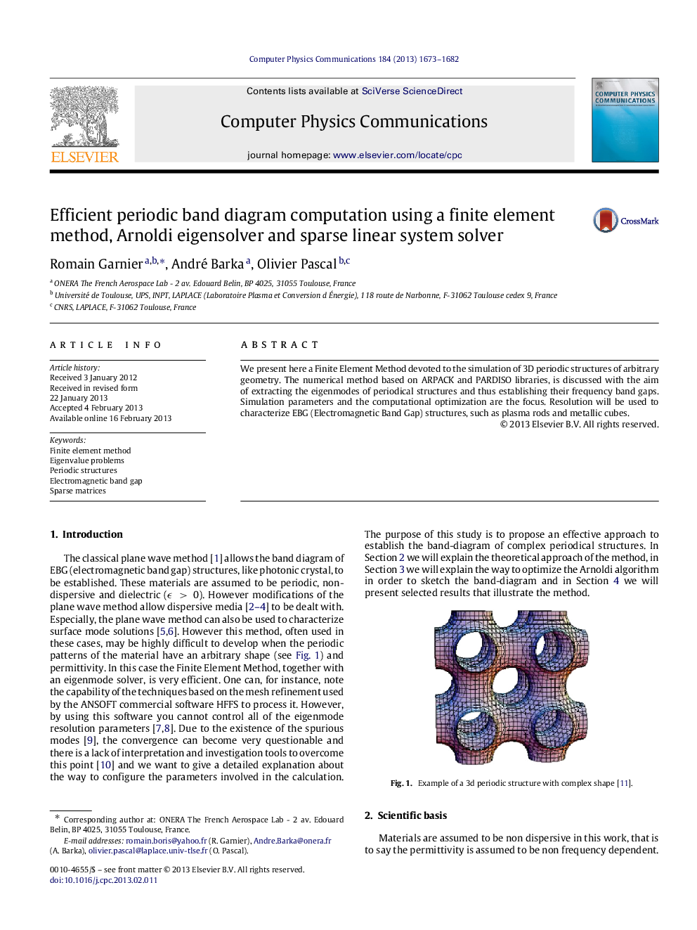 Efficient periodic band diagram computation using a finite element method, Arnoldi eigensolver and sparse linear system solver