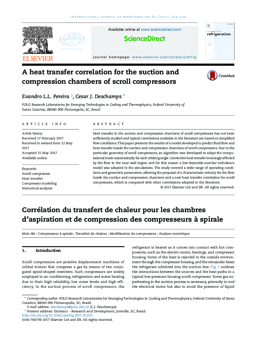 A heat transfer correlation for the suction and compression chambers of scroll compressors