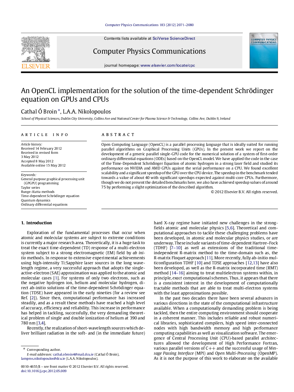 An OpenCL implementation for the solution of the time-dependent Schrödinger equation on GPUs and CPUs