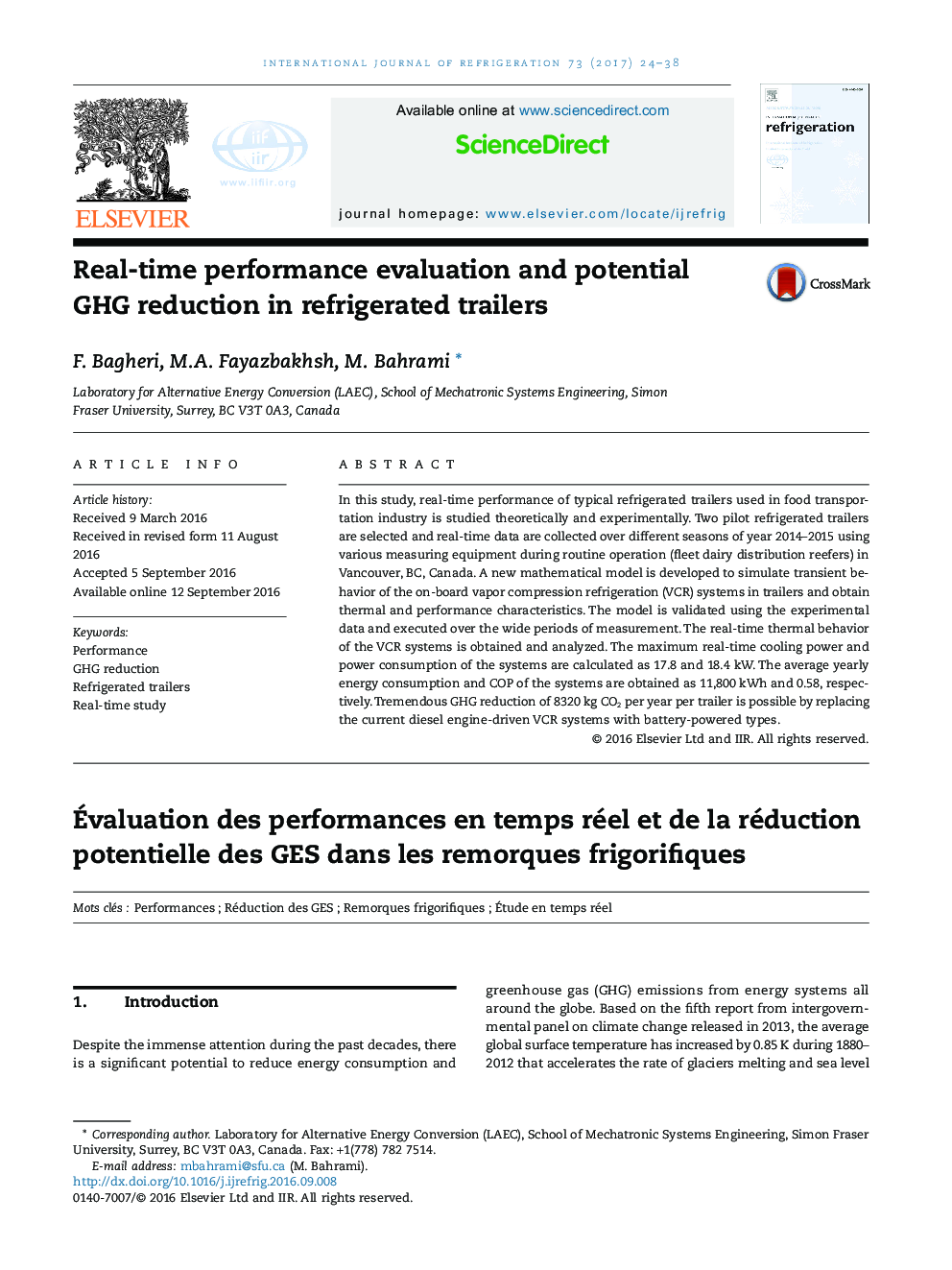 Real-time performance evaluation and potential GHG reduction in refrigerated trailersÃvaluation des performances en temps réel et de la réduction potentielle des GES dans les remorques frigorifiques