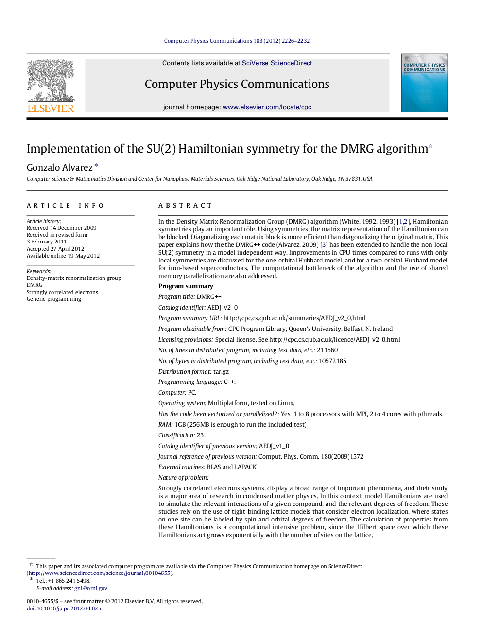 Implementation of the SU(2) Hamiltonian symmetry for the DMRG algorithm 