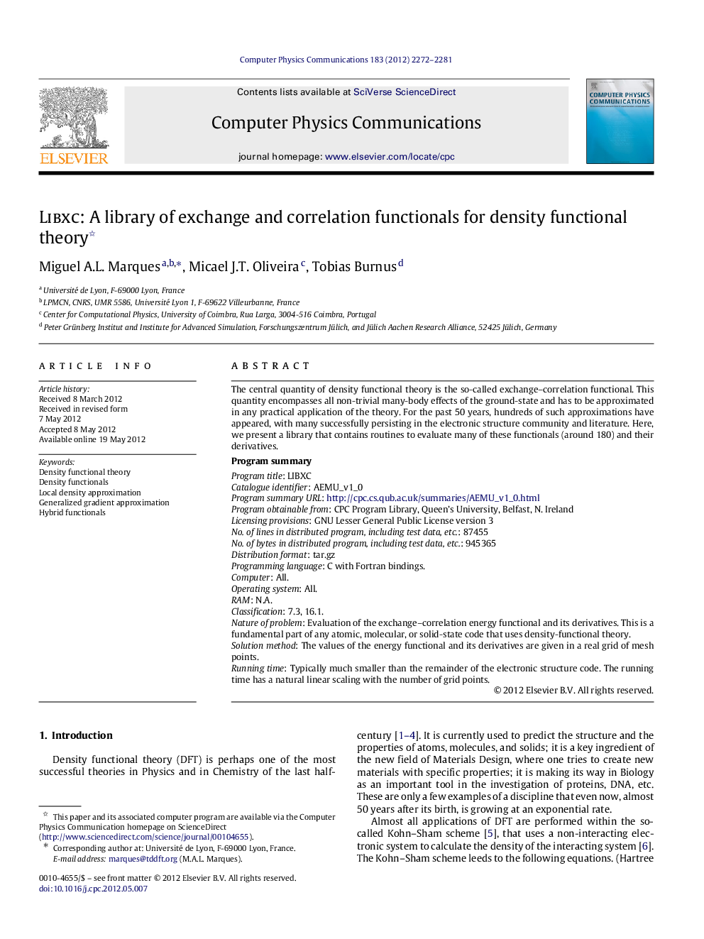 Libxc: A library of exchange and correlation functionals for density functional theory 