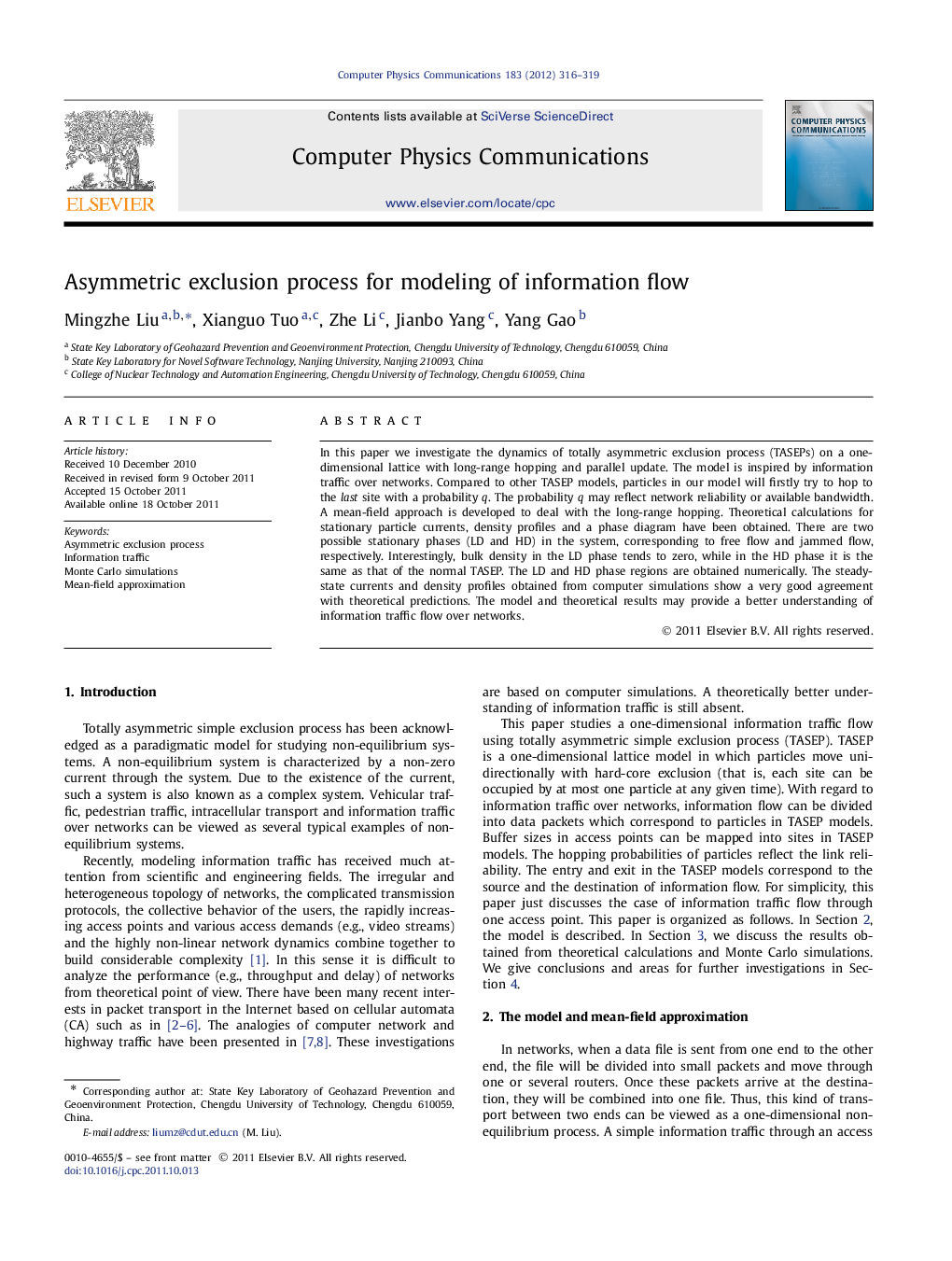 Asymmetric exclusion process for modeling of information flow