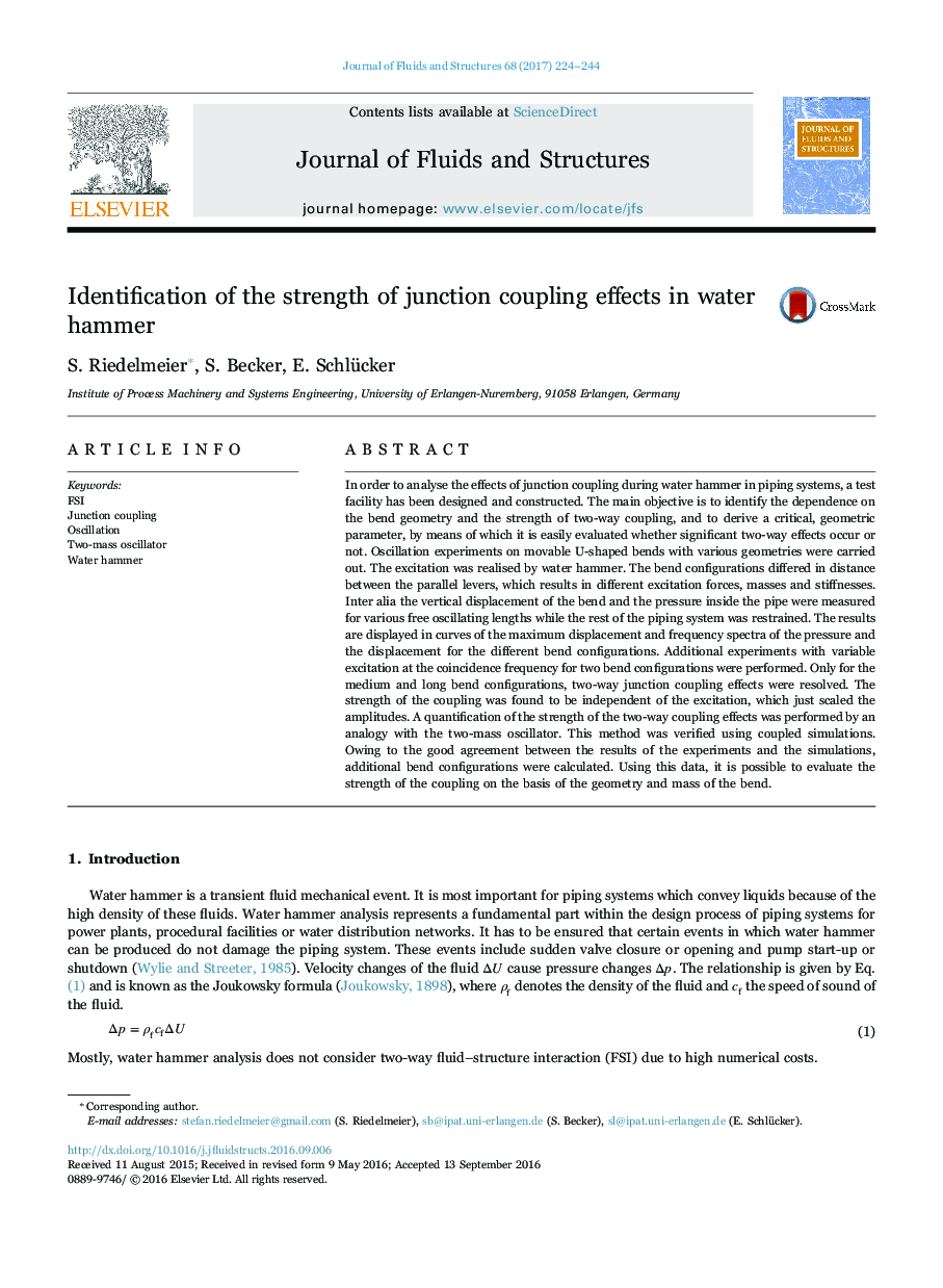 Identification of the strength of junction coupling effects in water hammer