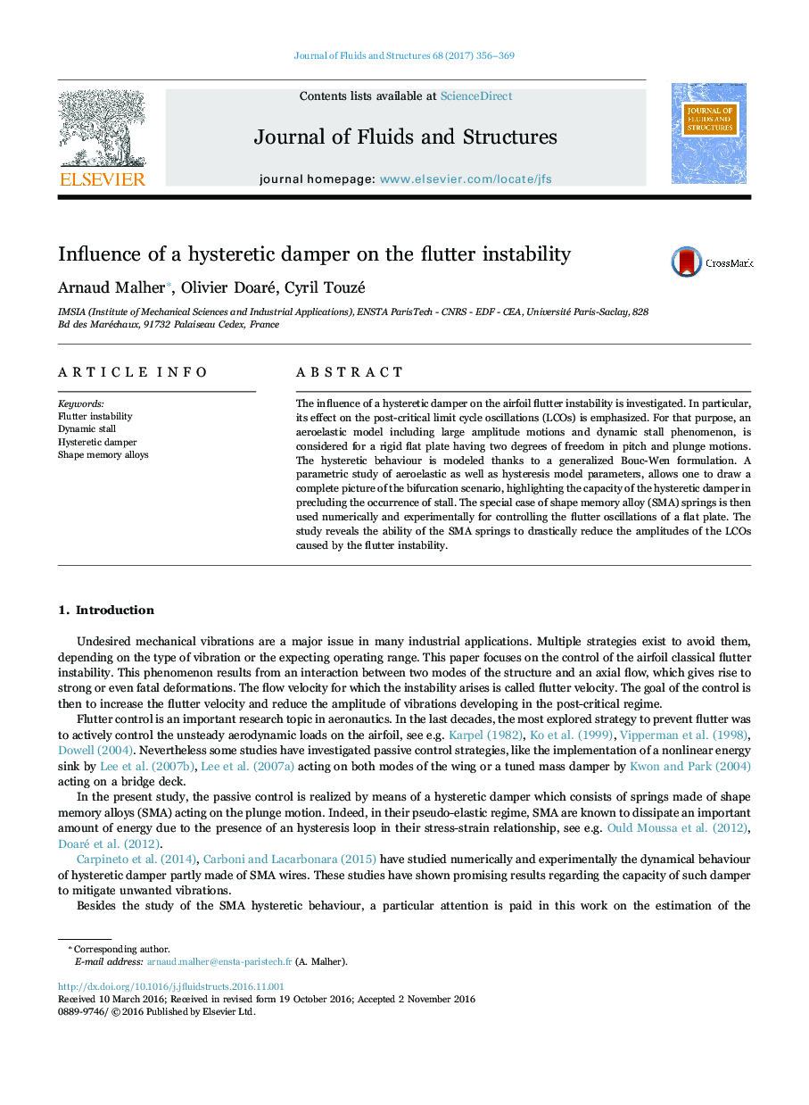 Influence of a hysteretic damper on the flutter instability