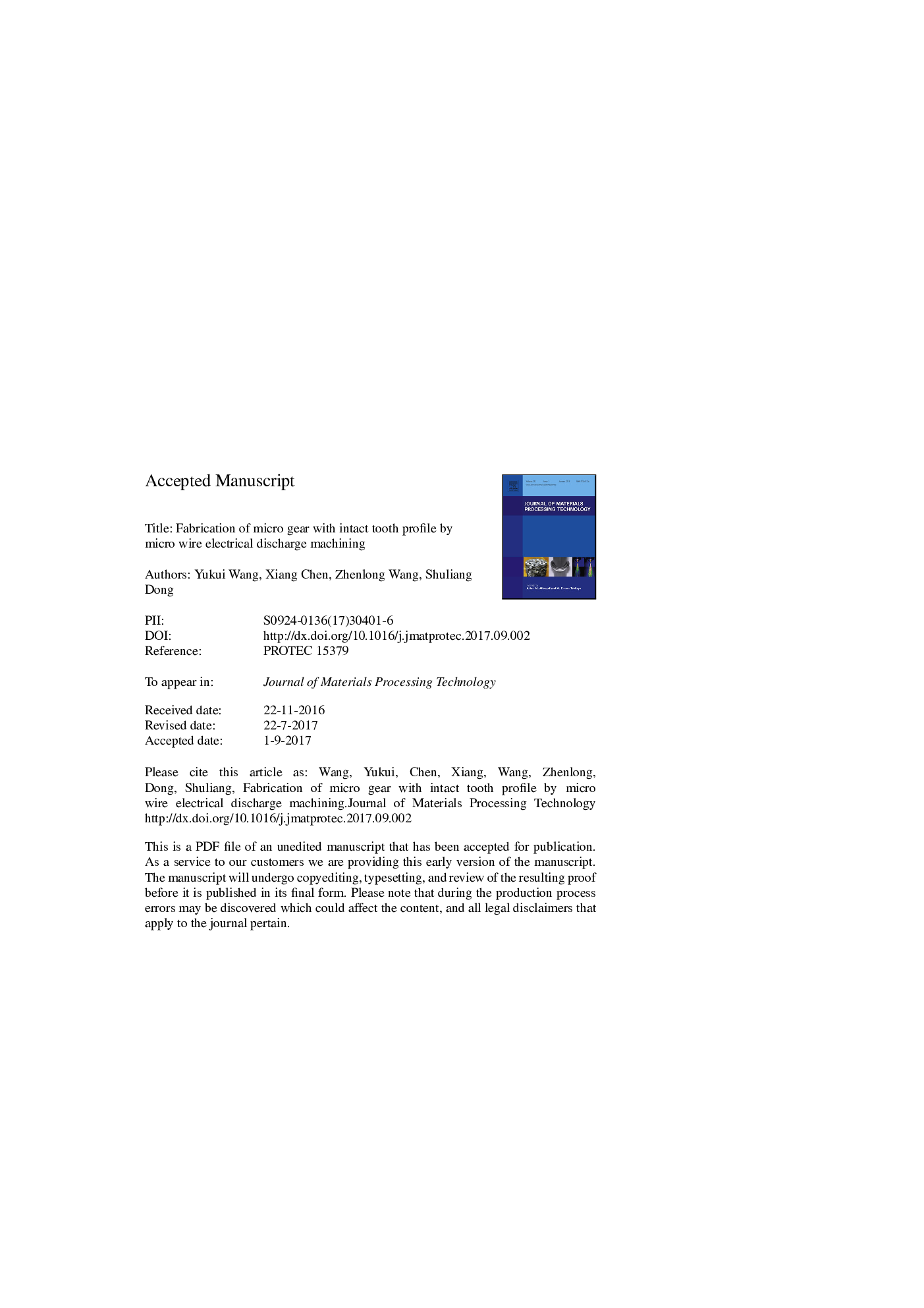 Fabrication of micro gear with intact tooth profile by micro wire electrical discharge machining