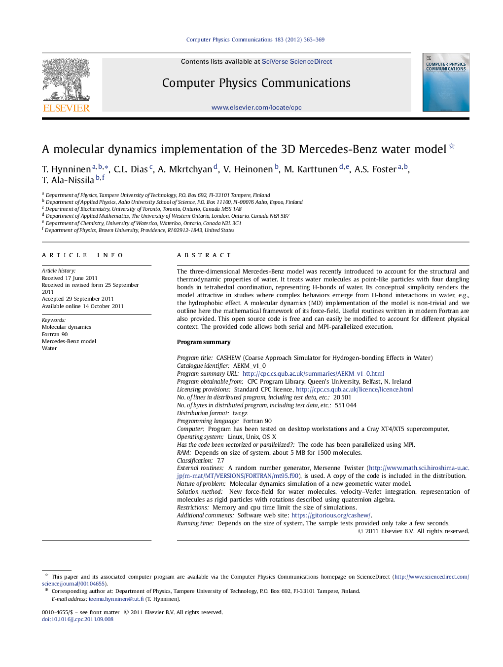 A molecular dynamics implementation of the 3D Mercedes-Benz water model 