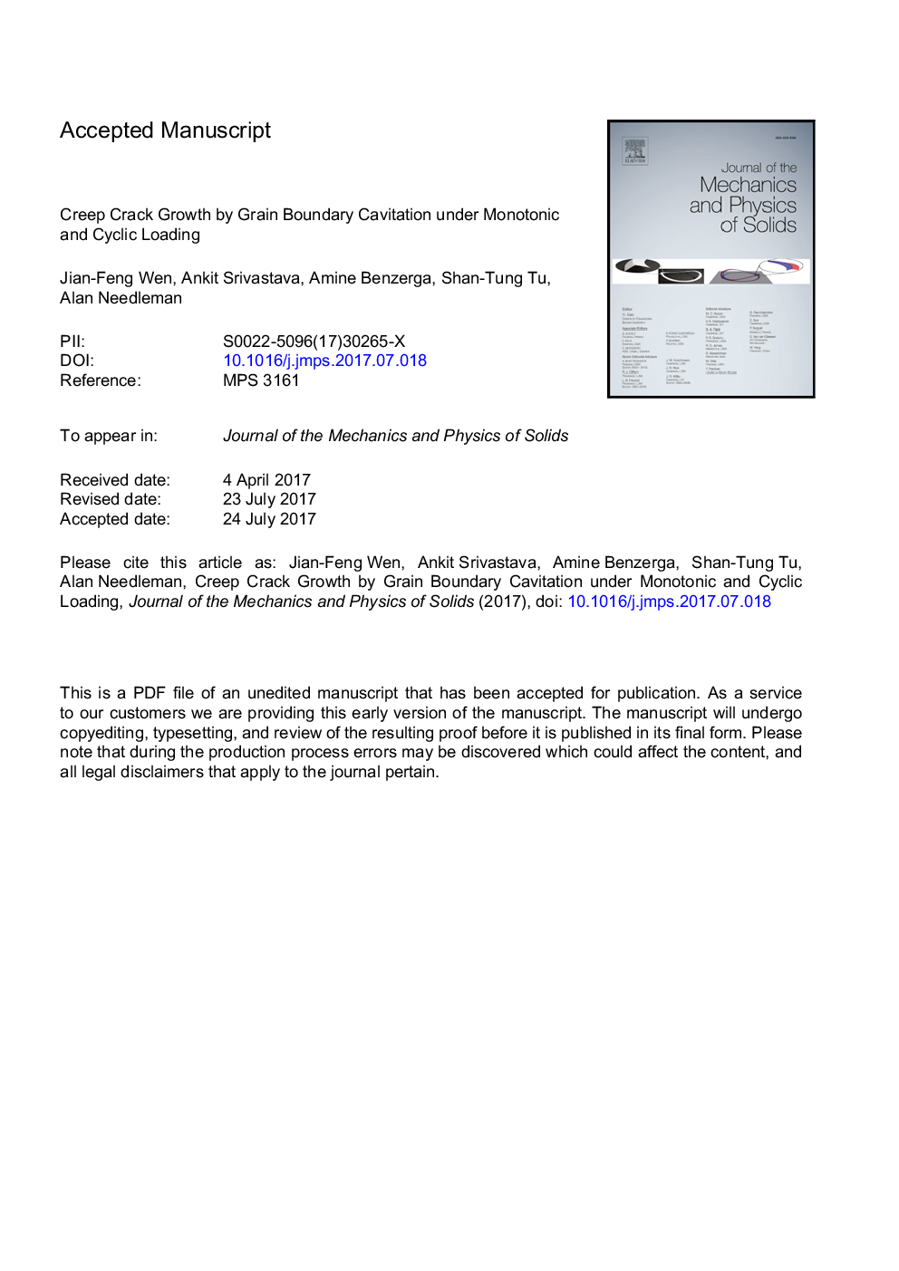 Creep crack growth by grain boundary cavitation under monotonic and cyclic loading