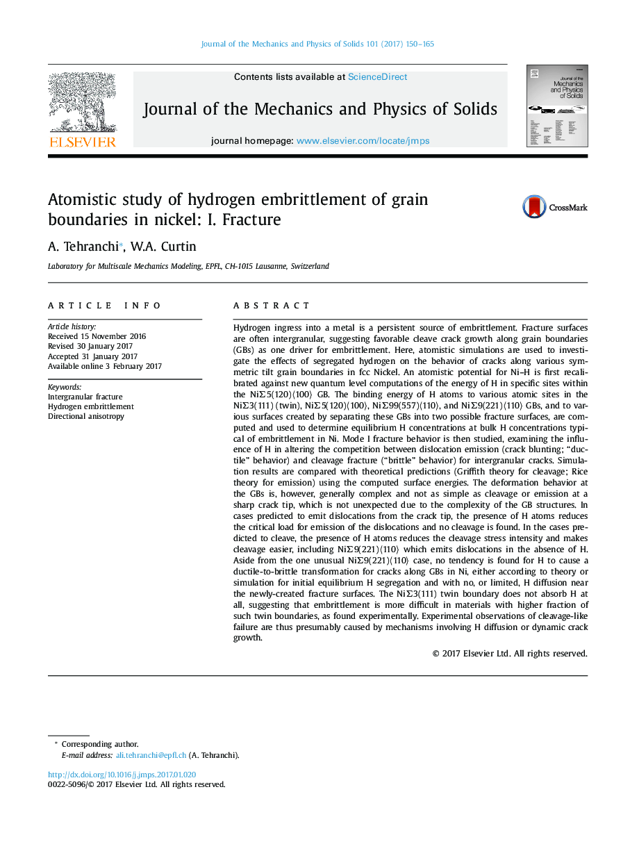 Atomistic study of hydrogen embrittlement of grain boundaries in nickel: I. Fracture